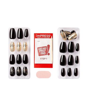 KISS imPRESS Limited Edition Holiday Press-On Manicure | PureFit Technology | Medium Length Coffin Black Nails | Style Naughty or Nice - Shop Now - Buy Online on GoSupps.com