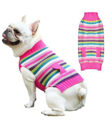 Skxeo Christmas dog sweater costume new year pet costume warm winter sweater knitted Christmas pet clothing for puppies cat dogs xl pink striped