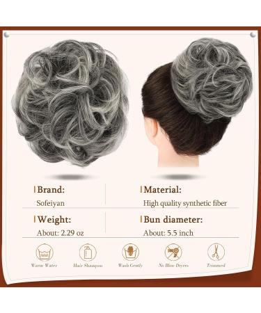 SOFEIYAN Claw Clip Messy Bun Hair Piece - Wavy Curly Synthetic Updo Hair Extensions for Women - Gray with White Tips - Buy Online on GoSupps.com