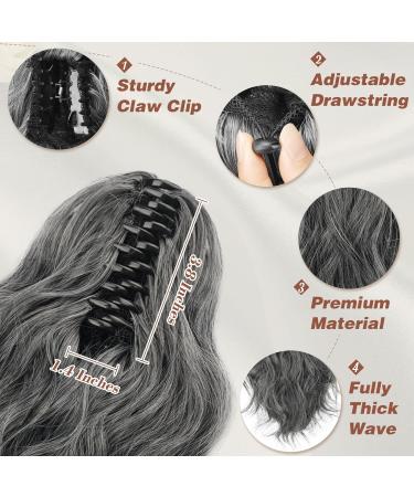 BARSDAR 14'' Short Wavy Claw Clip Ponytail Extension - Curly Gray Synthetic Hairpiece for Women - Daily & Halloween Use - Black/Gray/White Mix - Pack of 1 - Buy Online on GoSupps.com