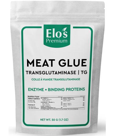 Transglutaminase-TG (50g) by Elo's Premium| Packaged In Canada| 100% All-Natural Meat Binding Enzymes| Non-GMO Vegan Non-MSG & Keto| Food Grade Transglutaminase (Meat Glue) for Binding Poultry Beef Fish Pork & More
