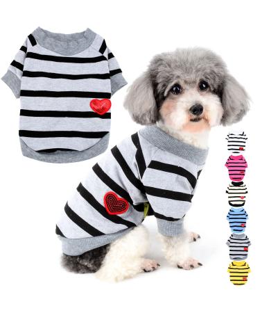 Zweitea dog shirts for small dogs summer basic t-shirt stripes puppy clothes love heart sweatshirt soft cotton tea shirt pet pullover chihuahua clothing gray l l gray