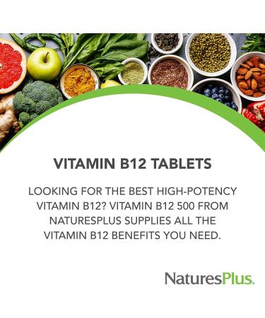 NaturesPlus Vitamin B12 (Methylcobalamin) 500mcg - 90 Vegetarian Tablets | High Potency Red Blood Cell Support & Energy Booster - Gluten-Free - Buy Online on GoSupps.com