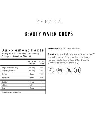 Sakara Beauty Water Drops 2-2oz Bottles | Hydrating Ionic Trace Minerals for Collagen & Keratin Support - 60 Servings, pH Balancing, Vegan - Buy Online on GoSupps.com