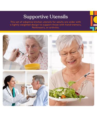 Special Supplies Adaptive Utensils (4-Piece Kitchen Set) Wide  Weighted  Non-Slip Handles for Hand Tremors  Arthritis  Parkinsons or Elderly Use  Stainless Steel Knife  Fork  Spoons (Gray Striped) - Buy Online on GoSupps.com