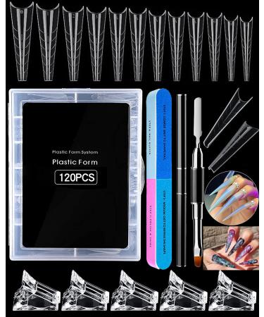 NAISKA 120 Pieces Dual Press on Coffin Nail Forms Set Extra Long Nail Tips Extension Gel Acrylic Coffins Nails Form Clear Nail Molds with 12 Sizes Nail Tips Dual-Ended Polygel Brush 1 Pcs Professional 7 Way Nail File and...