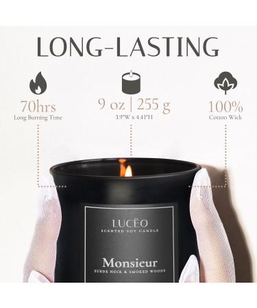 Premium Monsieur Candle | Suede Noir & Smoked Woods | Hand-Poured Luxury Soy Candles | Vegan & Paraffin-Free | 9 oz Home Decor - Buy Online on GoSupps.com