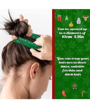 4 Pieces Large Size Christmas Hair Scrunchies Cute Elastics Scrunchies Glittery Sequin Green Silver Hair Bands Red Fabric Hair Accessories with White Fur for Hair Decoration - Buy Online on GoSupps.com