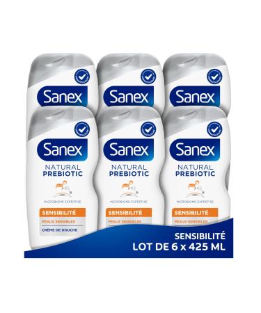 Sanex SANEX - Natural Prebiotic Sensitive Skin - Creamy Shower Gel Formula - Gently Cleanses - Minimizes Risk of Irritation* - Prebiotic & Postbiotic Complex - Dermatologically Tested - Pack of 6 x 425ml