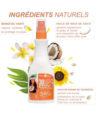 Soleil des les | Lait Solaire au Mono de Tahiti 100% Naturel - Prot ge Nourrit et Hydrate - Protection SPF 30 - Parfum Tiar - Fabriqu en France - Buy Online on GoSupps.com