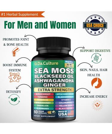 NAD+ Supplement + Sea Moss Capsules Energy & Immune Support 92 Trace Minerals Anti-Aging Detox Thyroid Mitochondrial Health for Men & Women - Buy Online on GoSupps.com