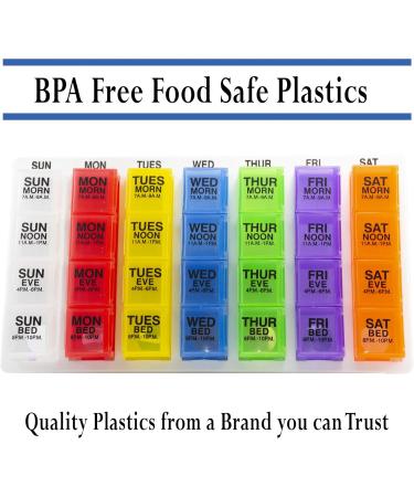 Weekly Pill Reminder - GMS 4 Times a Day for Medications Vitamins & Supplements | 7 Removable Pill Boxes in Flat White Tray (Rainbow) - International Shipping - Buy Online on GoSupps.com