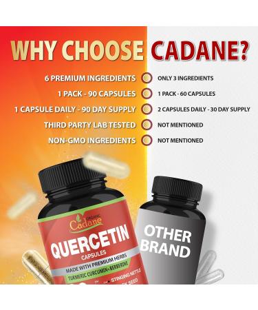 Organic Cadane Quercetin Extract Capsules - Combined Turmeric Berberine Nettle Leaf & More - 90 Capsules 3 Months Supply - Buy Online on GoSupps.com