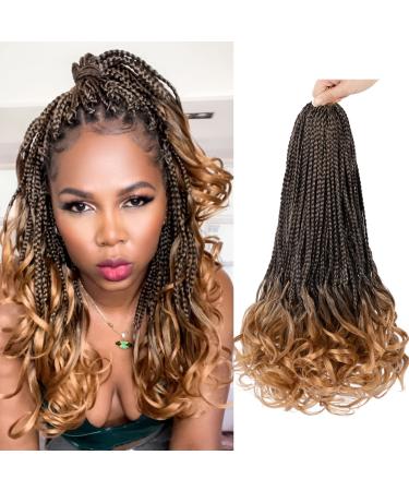 French Curl Crochet Braids 14 Inch 8 Packs Goddess Box Braids Crochet Hair for Women Pre Looped Crochet Box Braids with Curly Ends Synthetic French Curly Braiding Hair Extensions (1B/30) 14 Inch (Pack of 8) French curl c...