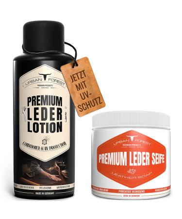 Leather soap leather care for leather cleaning of leather products as a saddle soap & upholstered cleaner & car cleaner for car cleaning Urban Forest (savings set leather soap + leather lotion)