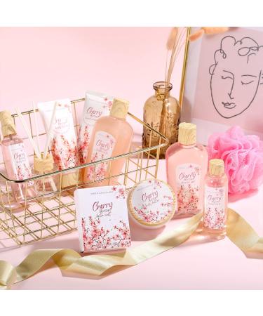 Cherry Blossom Spa Gift Set for Women - 11pcs Bath & Relaxation Basket | Shower Gel, Body Lotion, Reed Diffuser | Holiday, Birthday, Anniversary Gift - Buy Online on GoSupps.com