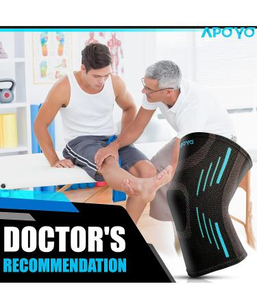 APOYO Knee Compression Sleeve - Men & Women - Support for Knee Pain, Meniscus Tear, ACL, Arthritis - Joint Pain Relief - Large, Blue - Buy Online on GoSupps.com