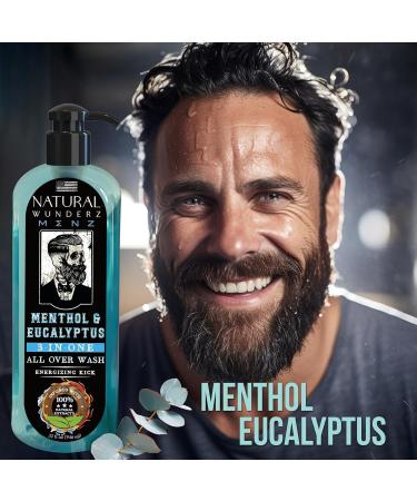 All Natural Men's Body Wash with Menthol & Eucalyptus - 32 Fl Oz | Vegan Sulfate Free & Cruelty Free 3-In-1 Scrub & Liquid Soap - Buy Online on GoSupps.com