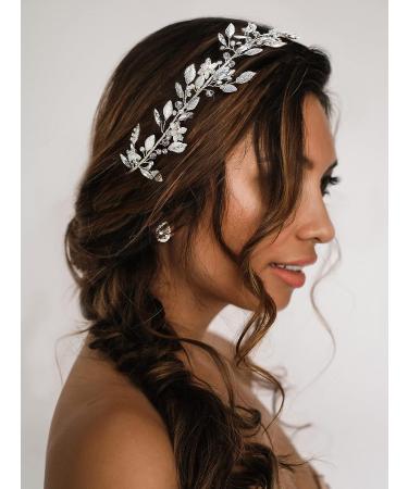 SweetV Flower-Leaf Bridal Headpiece | Wedding Hair Accessory for Brides | Rhinestone Opal Headband | Silver Flower Girl Bridesmaid Piece - Buy Online on GoSupps.com