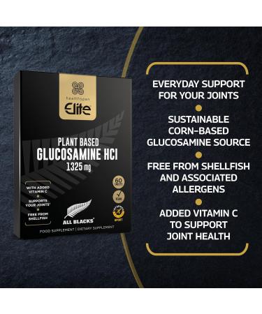 Healthspan Elite All Blacks Vegan Glucosamine HCI 1325mg (2 Months Supply) | Joint Support with Vitamin C | High Potency Vegan Alternative | Shellfish-Free - Buy Online on GoSupps.com