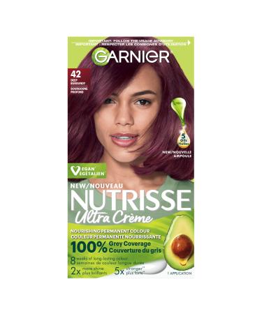 Garnier Nutrisse Ultra Cr me Permanent Hair Dye 100% Grey Coverage Vegan Formula Nourished Hair Long-Lasting Rich Colour 42 Deep Burgundy 1 Application Packaging May Vary RED SHADES 42 Deep Burgundy