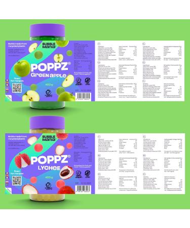 Bubble Mania Bubble Tea Pearls | Vegan & Gluten-Free Popping Boba Lychee & Green Apple - 100% Ready to Eat (Pack of 2) - Buy Online on GoSupps.com