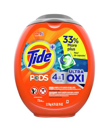 Tide PODS 4 in 1 Ultra Oxi Laundry Detergent Soap Pods, High Efficiency (HE), 73 Count 73 Count (Pack of 1)
