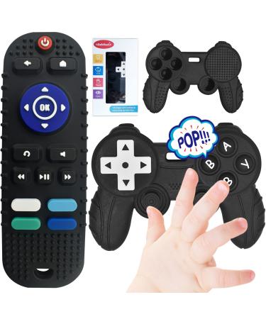 BIGSPINACH Teething Video Game Control Toy Teether Remote Control for Baby Black Black Game Teether&Black TV