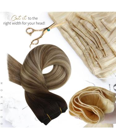 Moresoo Balayage Sew in Human Hair Extensions 24 Inch - Brown Ombre to Light Brown with Medium Blonde Double Weft Extensions - 100g/Pack #3/8/22 - Buy Online on GoSupps.com