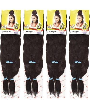 NEW 60 INCH PRE-PULLED XPRESSION Colour 2 (Dark Chocolate Brown) LAGOS BRAID PRE-PULLED PRE-STRECHED Hair Extension 60 2 In A Pack (Colour 2 Dark Chocolate Brown) Heat Resistant Tangle Free Dark Chocolate Brown 1 - Buy Online on GoSupps.com
