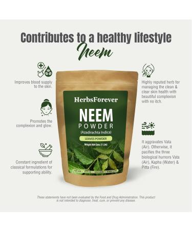 HerbsForever Neem Powder Azadirachta Indica Ayurvedic Herb for Healthy Skin Non GMO Organic Vegan 454 GMS - Buy Online on GoSupps.com