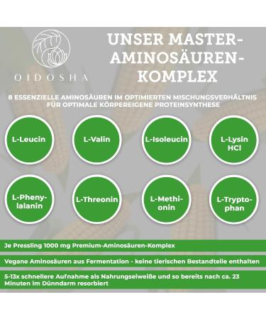 QIDOSHA Master Amino Acids Complex - 100% Vegan 8 Essential Aminos 360 Pressed Tablets 99% Nitrogen Recycling | International Shipping - Buy Online on GoSupps.com