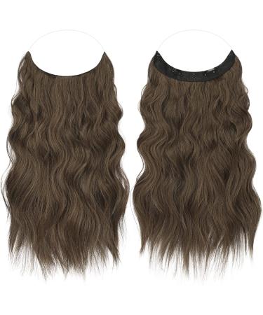 FESHFEN Invisible Wire Hair Extensions - 20 Inch Long Wavy Hairpiece for Women, Dark Brown mix Caramel - Buy Online on GoSupps.com
