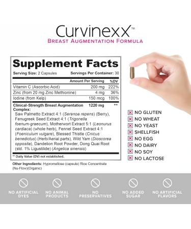 Vivid Health Nutrition Curvinexx: Natural Enhancement Supplement for Women to Boost Your Confidence and Your Curves | with Fenugreek Blessed Thistle Dong Quai & Wild Yam 60 Caps - Buy Online on GoSupps.com