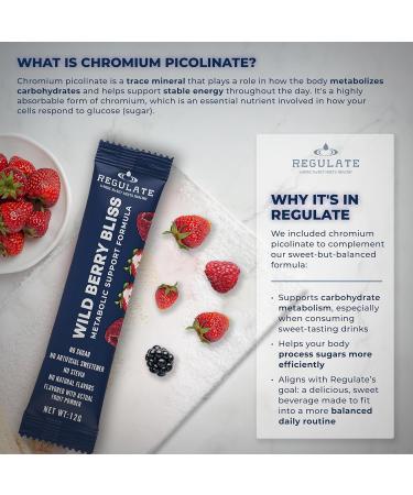 Regulate Wild Berry Bliss Electrolyte Drink Mix | 30 Sticks | with Chromium & Electrolytes | Sweetened with Allulose & Monk Fruit | No Sugar No Stevia | Vegan Gluten-Free - Buy Online on GoSupps.com