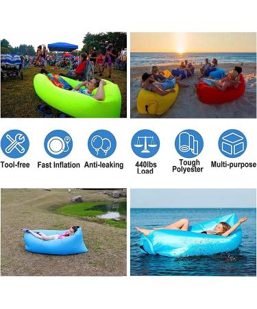 DERJLY Inflatable Lounger Inflatable Couch with Side Pockets and Matching Bag 75x27x20 inch Waterproof Anti-Leak and Portable Inflatable Chair for Traveling Camping Beach Parties Music Festivals Green - Buy Online on GoSupps.com