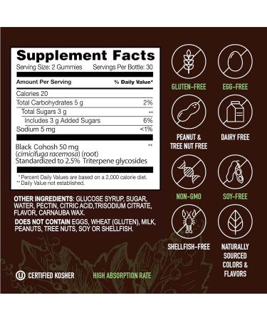 Black Cohosh Menopause Relief Gummies - Natural Extract Supplement for Women - Night Sweats & Hot Flashes - Peach Flavor - 60 Count - Buy Online on GoSupps.com