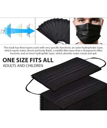 Fantasy 50/100 Pcs Black Aldults Disposable Face_Masks Aldults 3-Ply Protective Breathable Face_Masks with Elastic Earloop(Black 100PC) 45121 - Buy Online on GoSupps.com