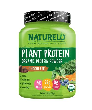 NATURELO Plant Protein Powder  Chocolate  22g Protein - Non-GMO  Vegan  No Gluten  Dairy  or Soy - No Artificial Flavors  Synthetic Coloring  Preservatives  or Additives - 20 Servings Protein Powder - Chocolate 1.57 Poun...