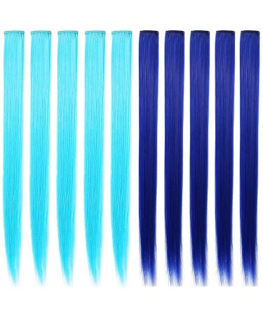 Bright Blue Clip-In Hair Extensions - Colorful Synthetic Wig Pieces for Women & Girls - Multicolored Party Highlights - Buy Online on GoSupps.com