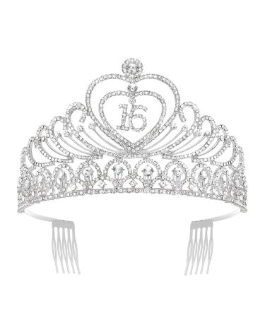SWEETV Sweet 16th Birthday Crown  Rhinestone 16 Birthday Tiara  Bday Party Hats Headband  Clear Crystal Girls Princess Hair Accessories 16 Clear