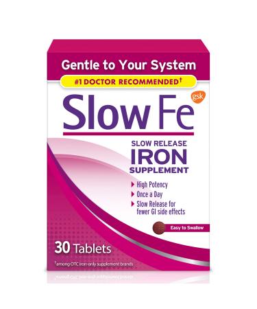 Slow Fe 45mg Iron Supplement for Iron Deficiency Slow Release High Potency Easy to Swallow Tablets - 30 Count 30 Count (Pack of 1)