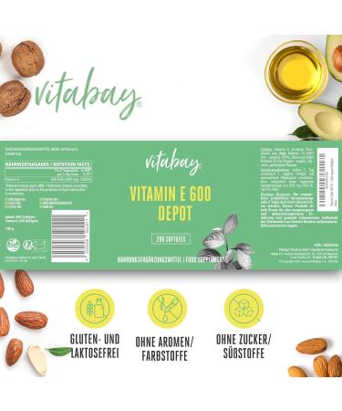 Buy VITABAY High-Dosed Vitamin E 600 IE - 400 Vegan Softgel Capsules with Tocopherol & Tocotrienol - Natural Vitamin E for Optimal Health - Buy Online on GoSupps.com