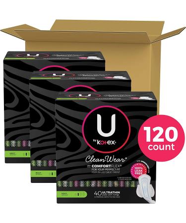 U by Kotex CleanWear Ultra Thin Pads with Wings - Heavy Absorbency 120 Count (3 Pack) - Buy Online on GoSupps.com