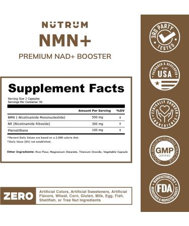 Nutrum NMN NAD+ Supplement Extra Strength Longevity & Cellular Energy Booster Supports NAD+ Levels Healthy Aging Focus & Metabolism Third Party Tested for Purity Made in USA 1 Month Supply - Buy Online on GoSupps.com