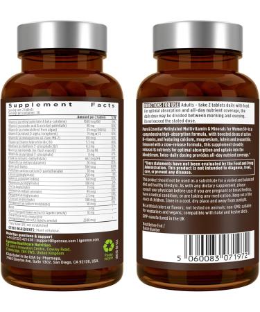 Igennus Methylated Women's 50+ Multivitamin with Calcium & Magnesium Pure & Clean All-Day Nutrient Delivery with High-Strength B-Vitamins Antioxidant Support Iron and Copper Free 60 Vegan Tablets - Buy Online on GoSupps.com