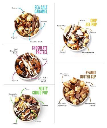 Funky Chunky Gourmet Popcorn Sampler Variety Pack - Sea Salt Caramel, Nutty Choco Pop, Peanut Butter Cup, Chip Zel Pop, Chocolate Pretzel - 2 oz (5 Bags) - Buy Online on GoSupps.com