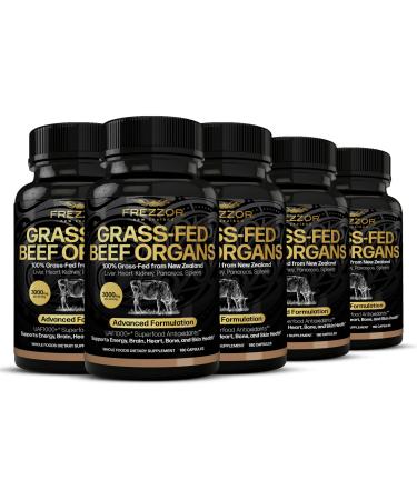 FREZZOR New Zealand 100% Live-Grass-Fed Beef Organs Complex Supports Whole Body Wellness and Energy with Proprietary Blend of Liver Heart Kidney Pancreas & Spleen Non-GMO 3000mg 900 Capsules