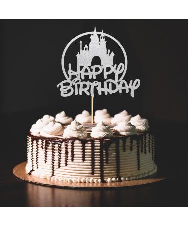 Arthsdite Castle Birthday Cake Topper Castle Theme Birthday Party Decoration Princess Prince Happy Birthday Cake Decoration - Silver Glitter - Buy Online on GoSupps.com