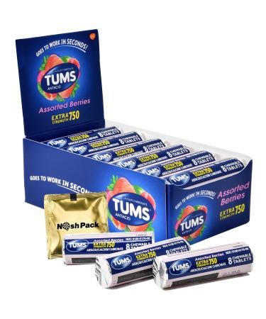 Tums Antacid Chewable Tablets for Travel 12 Rolls Extra Strength Fast Acting Chewy Bites Assorted Berry Flavor for Heartburn Relief and Acid Indigestion Relief Calcium with NP Mints Packet 96 Pieces 96 Count (Pack of 1)